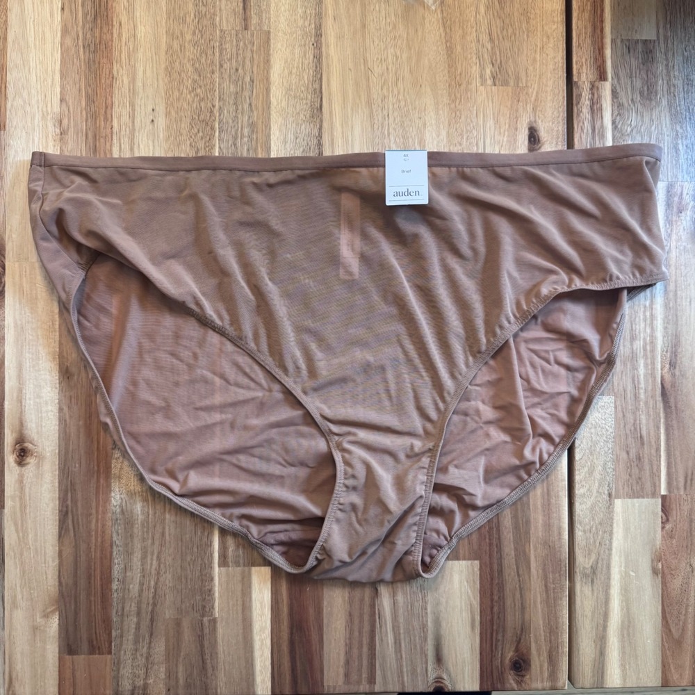 Auden Women Brown Mesh Brief Panties Size 4X NWT High Rise Underwear
